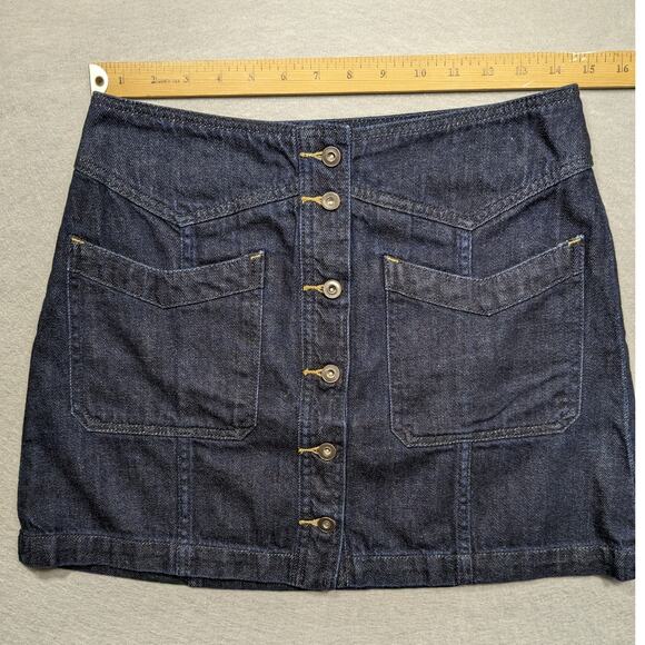 Free People Skirt Women's 4 Mini Denim Dark Boho Button Preppy Academia Y2K EUC - Picture 2 of 12